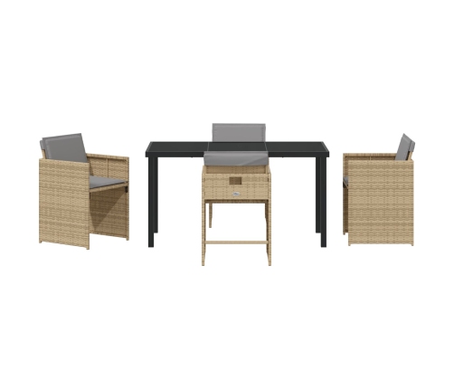 Conjunto de Comedor de Jardín  de 5 Piezas con Cojines Beige Poliratán