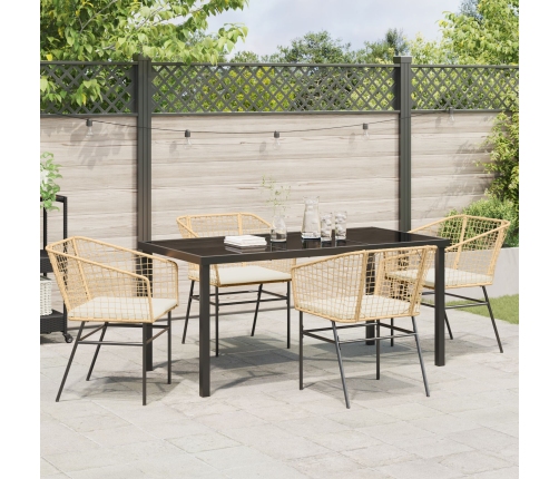 Conjunto de Comedor de Jardín  de 5 Piezas con Cojines Marrón Poliratán