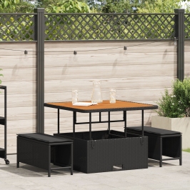 Conjunto de Comedor de Jardín de 3 Piezas con Cojines Negro de Poliratán Acacia