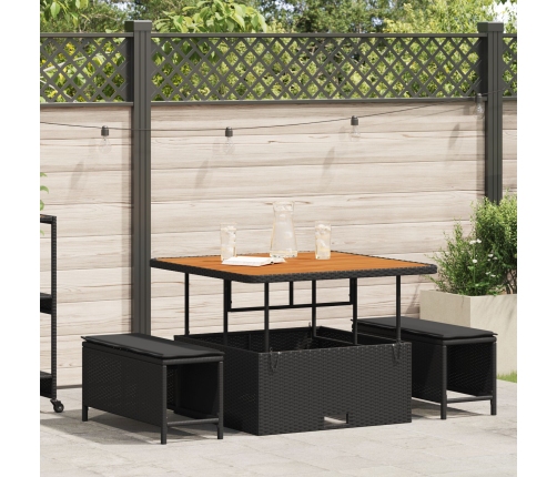 Conjunto de Comedor de Jardín de 3 Piezas con Cojines Negro de Poliratán Acacia