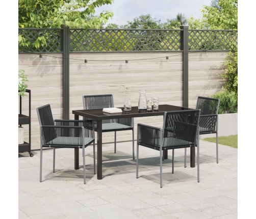 Conjunto de Comedor de Jardín  de 5 Piezas con Cojines Negro Poliratán