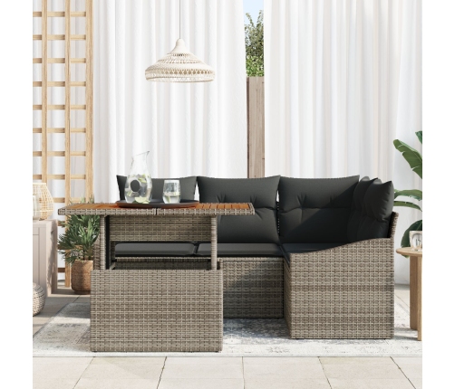 Conjunto de Comedor de Jardín de 5 Piezas con Cojines Ratán Poliéster Gris Acacia