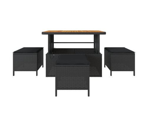 Conjunto de Comedor de Jardín de 4 Piezas con Cojines Negro de Poliratán y Acacia
