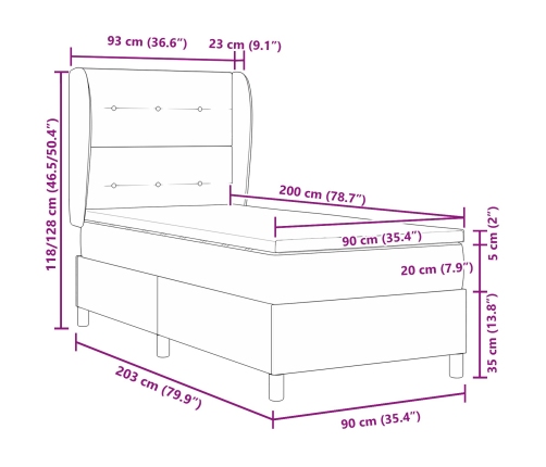 Cama con somier y colchón  Gris Claro 90x200 cm Terciopelo
