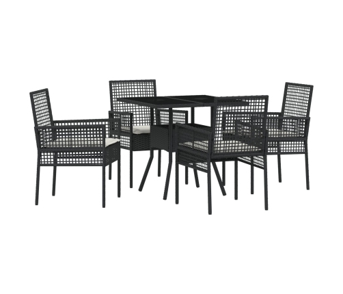 Juego de comedor de jardín de 5 piezas negro de poliratán