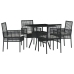 Juego de comedor de jardín de 5 piezas negro de poliratán