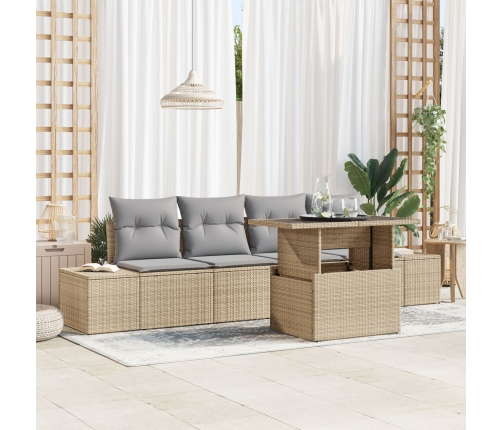 Conjunto de Sofá de Jardín de 5 Piezas con Cojines - Ratán Poliéster Beige