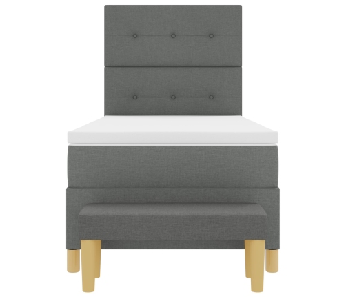 Cama con Sommier y Banco Gris Oscuro 100x200 cm Tela