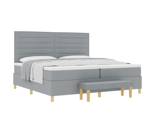 Cama Box Spring  con colchón y banco Gris Claro 200x200 cm Tela