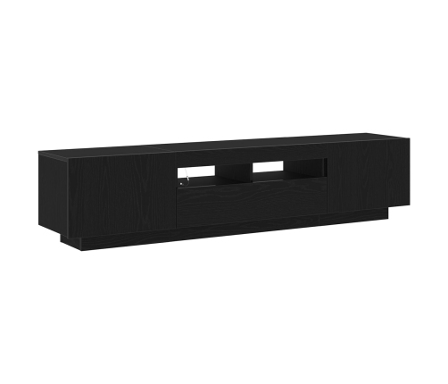 Mueble de TV  con luces LED en roble negro de 180x35x40 cm, hecho de madera