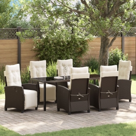 Set de Comedor de Jardín de 7 Piezas Marrón Ratán Poliéster