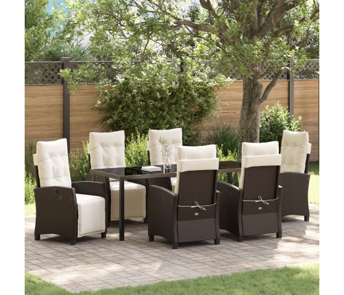 Set de Comedor de Jardín de 7 Piezas Marrón Ratán Poliéster