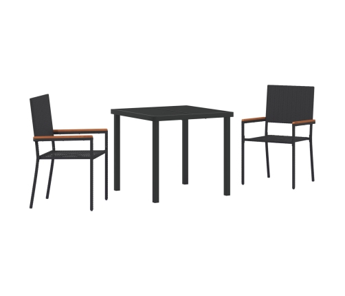 Conjunto de Comedor de Jardín de 3 Piezas Negro de Poliratán