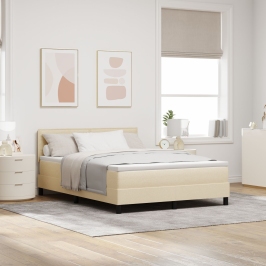 Estructura de Cama  con Colchón Beige Tela 140 x 200 cm