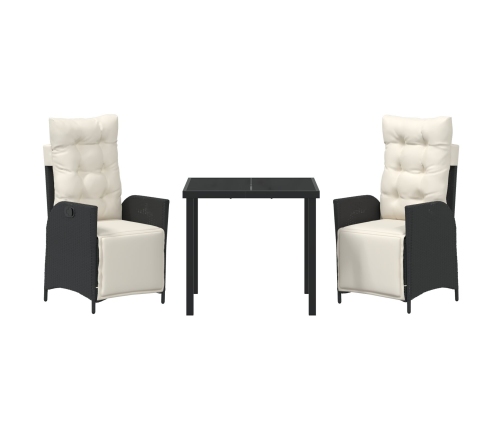 Set de Comedor de Jardín  de 3 Piezas Negro Ratán Poliéster