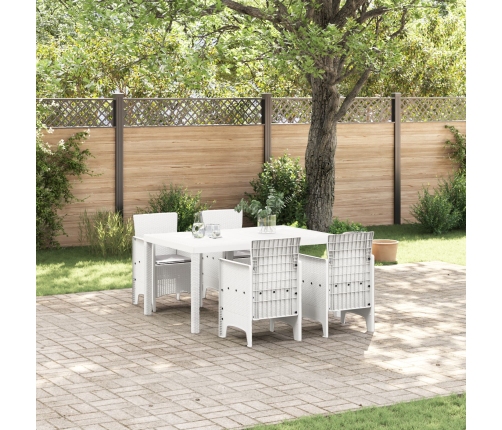 Conjunto de Comedor de Jardín de 5 Piezas con Cojines Blanco Rattan Sintético
