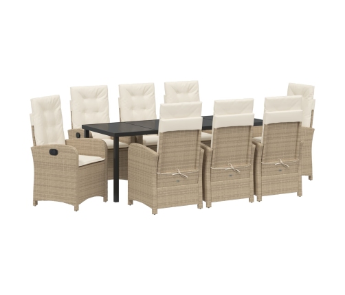Conjunto de Comedor de Jardín de 9 Piezas  con Cojines Beige Ratán Poliéster