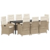 Conjunto de Comedor de Jardín de 9 Piezas  con Cojines Beige Ratán Poliéster