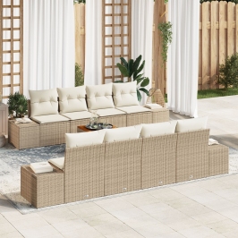 Juego de Sofá de Jardín  de 7 Piezas con Cojines Beige Ratán Sintético Acacia
