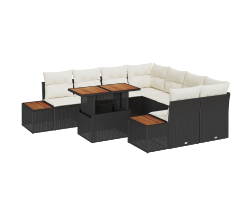 Conjunto de 9 Piezas de Comedor de Jardín con Cojines Negro Poliratán Acacia