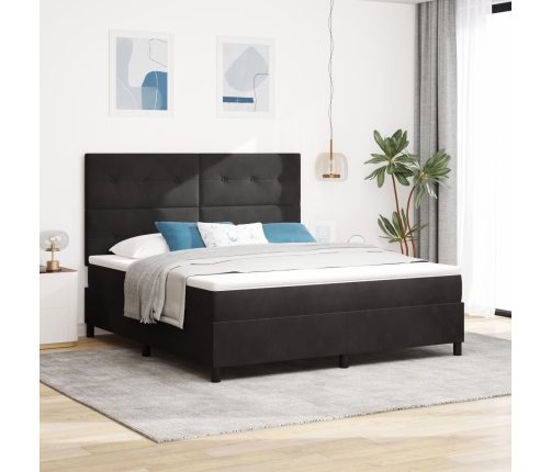 Cama Box Spring  con Colchón Negro Super Rey Terciopelo