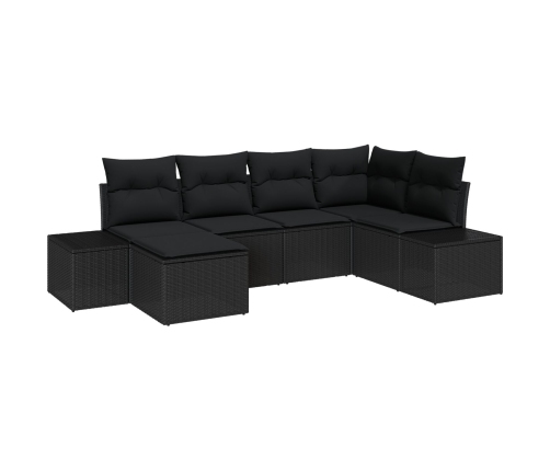 Conjunto de Sofá de Jardín  Set de 6 Negro Poliratán, Poliéster