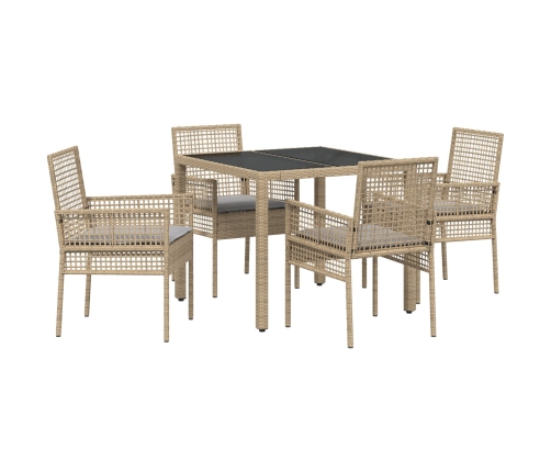 Juego de Comedor de Jardín de 5 Piezas con Cojines Beige de Poliratán
