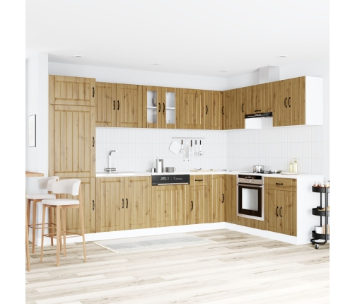 Gabinete de cocina  ""Lucca"" con doble lavabo en madera de roble artesanal