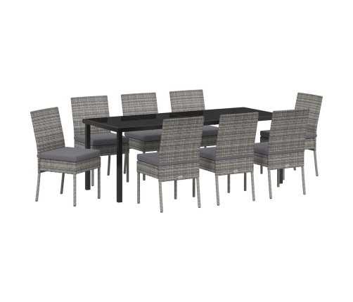 Conjunto de comedor de jardín de 9 piezas  en gris polirratán