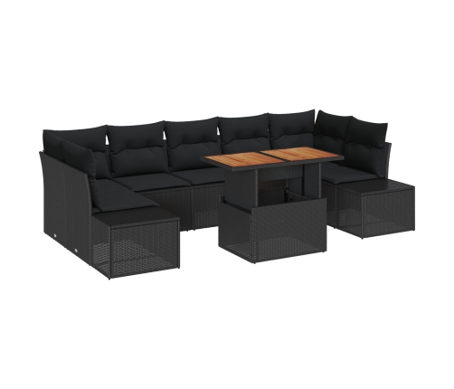 Juego de Sofás de Jardín Juego de 8 Negro y madera natural