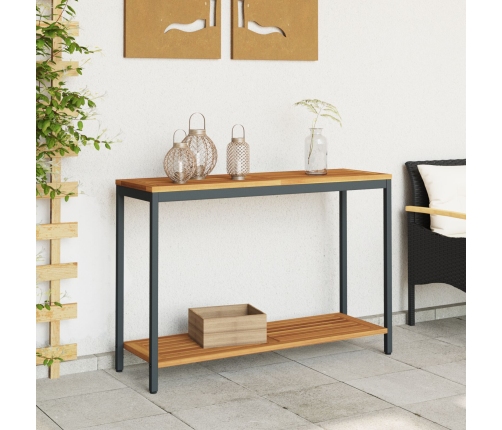 Mesa de Exterior  Natural y Negra 35x110x75 cm de Madera Sólida y Acero