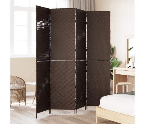 Divisor de habitación  4 paneles plegable marrón 195x180 cm poli ratán