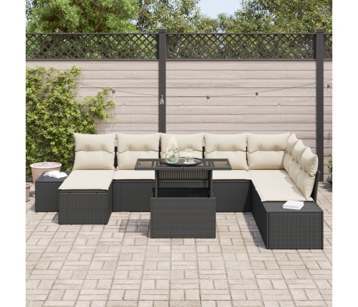 Conjunto de Sofá de Jardín  9 Piezas Negro, Crema