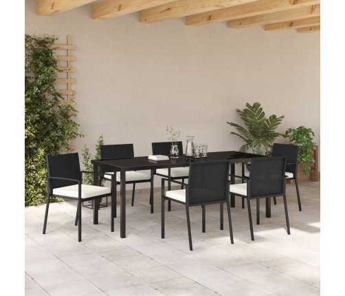 Conjunto de Comedor de Jardín de 7 Piezas de Ratan Negro