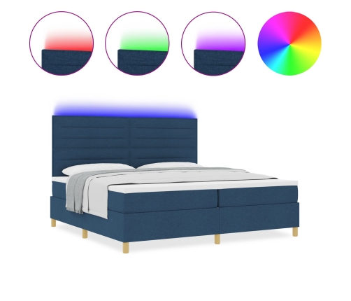 Cama con Somier  y Colchón & LED Azul 200x200 cm Tela