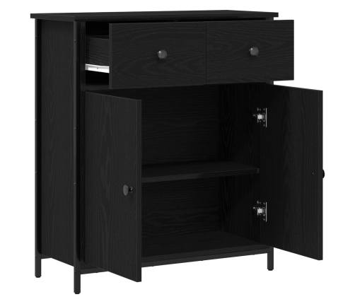 Aparador Negro de Roble 70x30x80 cm de Madera Ingenierizada y Acero