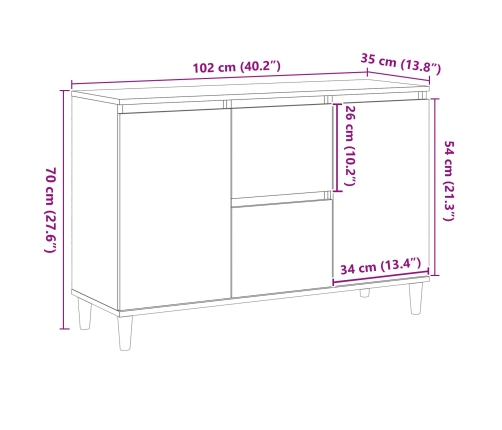 Aparador Negro de Roble  101x35x60 cm en Madera Ingenierizada