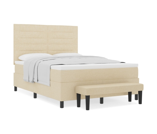 Cama con Base  con Colchón y Banco Beige 140x190 cm Tela