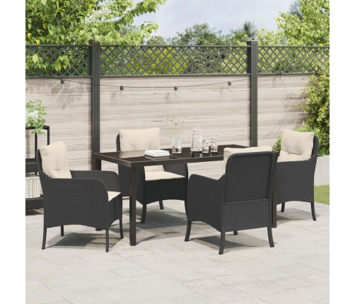 Conjunto de Comedor de Jardín de 5 Piezas con Cojines Poliratán Negro