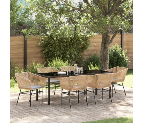 Set de Comedor de Jardín de 7 Piezas  con Cojines Marrón Ratán Polimérico