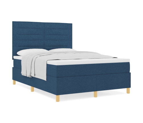 Cama Box Spring  con colchón Azul 140x190 cm Tela
