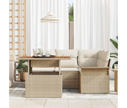 Juego de comedor de jardín de 5 piezas con cojines Beige Polirratán Acacia
