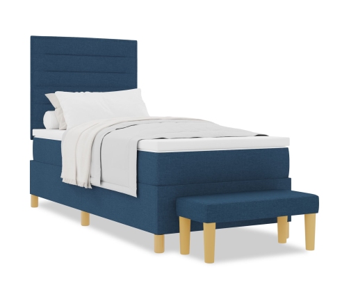 Cama Box Spring con Colchón y Banco Azul 90x200 cm Tela