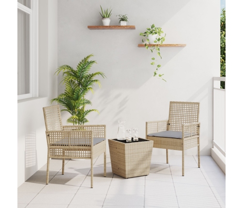 Conjunto de bistro de jardín de 3 piezas  con cojines Beige de polirratán