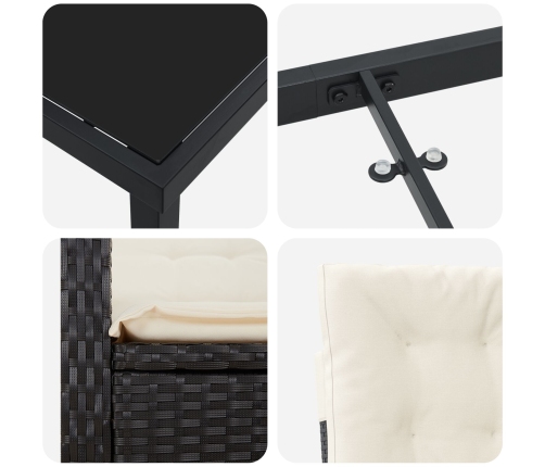 Set de Comedor de Jardín de 5 Piezas con Cojines Ratán Poliéster Negro