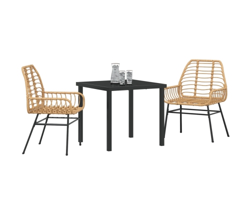 Juego de Comedor de Jardín de 3 Piezas Marrón Poliratán