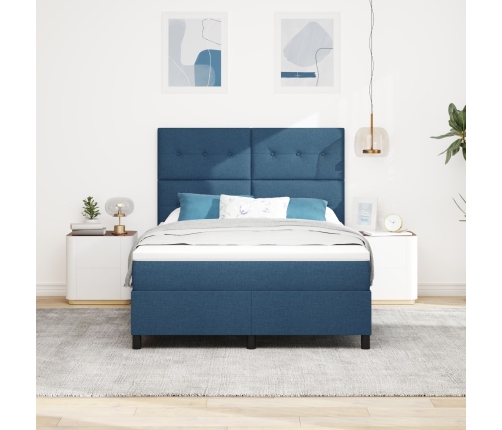 Cama Box Spring con Colchón Azul 160x200 cm de Tela