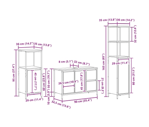 Conjunto de muebles de baño de 3 piezas  en madera elaborada gris sonoma