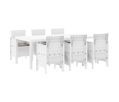 Juego de Comedor de Jardín de 7 Piezas  con Cojines Blanco Poliratán