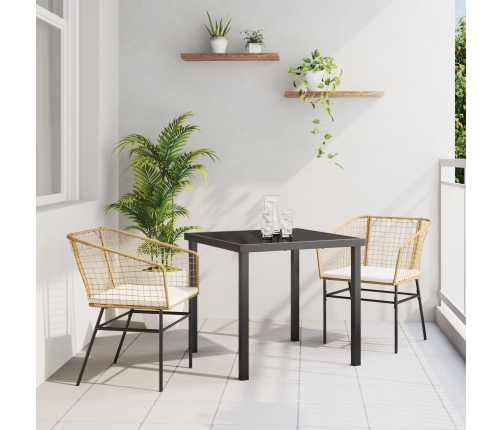 Conjunto de Comedor de Jardín  de 3 Piezas con Cojines Marrón Ratan Polipropileno
